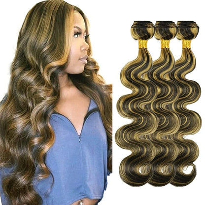 32 32 32 Inch Highlight Human Hair Bundles Blonde Body Wave Bundles Ombre Bundles 2 Tone Black Mixed With Honey Blonde Bundles P1B/27 Human Hair Bundles 100g/Pc