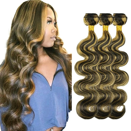 32 32 32 Inch Highlight Human Hair Bundles Blonde Body Wave Bundles Ombre Bundles 2 Tone Black Mixed With Honey Blonde Bundles P1B/27 Human Hair Bundles 100g/Pc