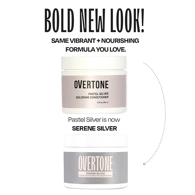 Overtone Color Depositing Semi-Permanent Hair Dye Conditioner - 8 oz For Natural & Color-Treated Hair, Moisturizing Shea Butter & Coconut Oil - Vegan & Cruelty-Free, Pastel Silver is now Serene Silver