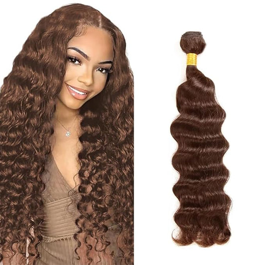 Dark Brown Bundles Human Hair Chocolate Brown Bundles Color #4 Deep Wave Bundles Brazilian Grade 8A Virgin Hair 1 Bundle 14 Inch Brown Human Hair Bundles Brown Deep Wave Bundles