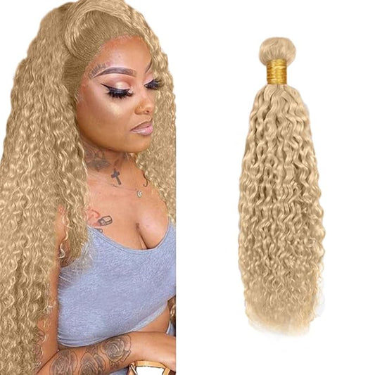 #22 Blonde Bundles Human Hair Water Wave Bundles 26 Inch Human Hair Weave 1 Bundle Unprocessed Brazilian Virgin Hair Ash Blonde Water Wave Human Hair Extensions 50 Grams/Bundle
