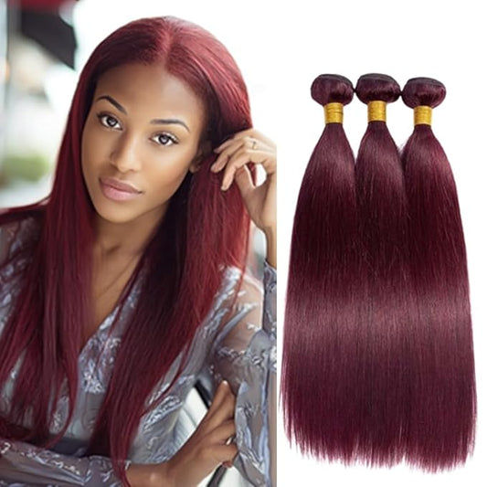 Color 99j Straight Bundles Burgundy Straight Bundles Double Weft Brazilian Human Hair Soft and Silky for Black Women 14 16 18 Inch