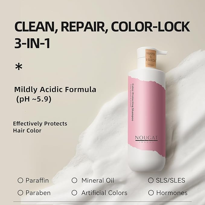 NOUGAT Color-Protecting Shampoo, Clean, Repair & Color-Lock 3-in1, SLS/Paraben Free, Deep Moisturizing, UV Protection, Scalp Health,Color Protection for All Hair Type，For Color-Treated Hair