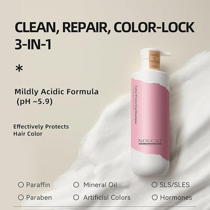 NOUGAT Color-Protecting Shampoo, Clean, Repair & Color-Lock 3-in1, SLS/Paraben Free, Deep Moisturizing, UV Protection, Scalp Health,Color Protection for All Hair Type，For Color-Treated Hair