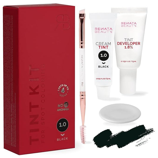 RB RENATA BEAUTY Tint Kit – Cream Hair Dye Kit with Developer and Application Brush for Spot Coloring - Covers Gray Hairs, Smudge-Proof, Long-Lasting Up to 4 Weeks, 20 Applications [Black]