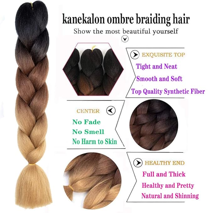 6 Packs Ombre Jumbo Braiding Hair Extensions 24 Inch High Temperature Synthetic Fiber Hair Extensions for Box Braids Braiding Hair (Deep Green to Yellow Green)