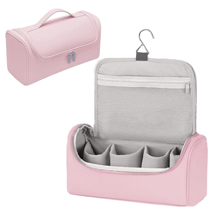 Makeup Bag for Blow Dryer Brush, Large Capacity Organizer Storage Bag for Hair Styler, Hot Air Brush, Curling Iron & Beauty Accessories, Portable Cosmetic Case for Women (Pink)