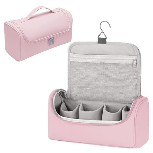 Makeup Bag for Blow Dryer Brush, Large Capacity Organizer Storage Bag for Hair Styler, Hot Air Brush, Curling Iron & Beauty Accessories, Portable Cosmetic Case for Women (Pink)