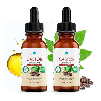 Dr. Robaina Organic Castor Oil – Cold-Pressed for Hair Growth, Eyelash & Eyebrow Care, Skin Hydration & Nail Strength – Pure Vegan Moisturizer – Made in USA, 4 oz