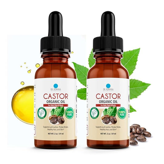Dr. Robaina Organic Castor Oil – Cold-Pressed for Hair Growth, Eyelash & Eyebrow Care, Skin Hydration & Nail Strength – Pure Vegan Moisturizer – Made in USA, 4 oz
