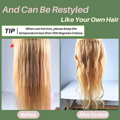 Blonde Tape in Hair Extensions Human Hair Invisible for Women Silky Straight Long Remy Human Hair Extensions Tape in 20 Inch 20PCS 50G