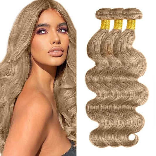#22 Blonde Bundles Human Hair Body Wave Bundles 30 32 34 Inch Human Hair Weave 3 Bundle Unprocessed Brazilian Virgin Hair Ash Blonde Body Wave Human Hair Extensions 50 Grams/Bundle