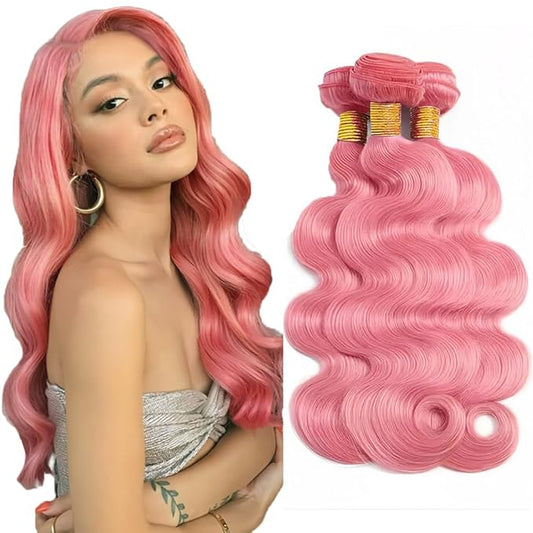 Hot Pink Human Hair Bundles Pink Body Wave Bundles 22 24 26 Inch Niegmeag Peruvian Virgin Remy Hair Extensions Double Weft Light Rose Bundle 300g