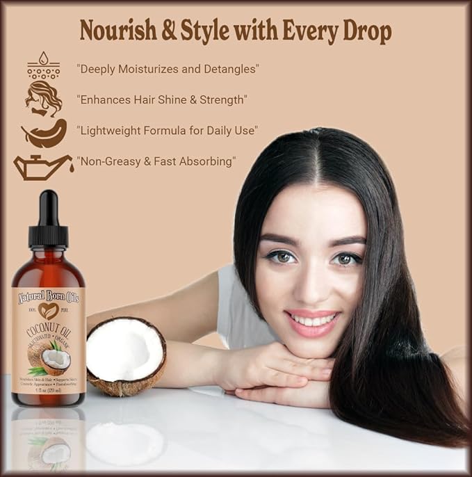 Coconut Oil Fractionated, 1 Gallon, Organic, Cold-Pressed, Carrier Oil, Fast-Absorbing, Deep Skin Care, Hair Health, Natural Born Oils.