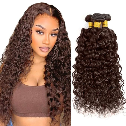 Brown Water Wave Bundles Human Hair Color 4 Bundles 18 20 22 Inch Niegmeag Brazilian Virgin Soft and Sikly Remy Hair Extensions Dark Brown Color