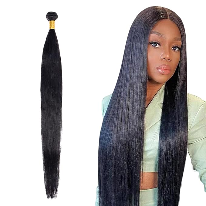 #1B Human Hair Bundles Straight Bundles 24 Inch Unprocessed Brazilian Virgin Hair Weave 1 Bundle 50 Grams Per Bundle Natural Color Bundle Human Hair Extensions