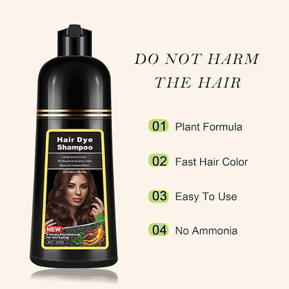 Chestnut Brown Hair Dye Shampoo 3 in 1, Instant Hair Color Shampoo for Men & Women, Herbal Brown Hair Shampoo Colors Hair in Minutes 17.6 FL OZ