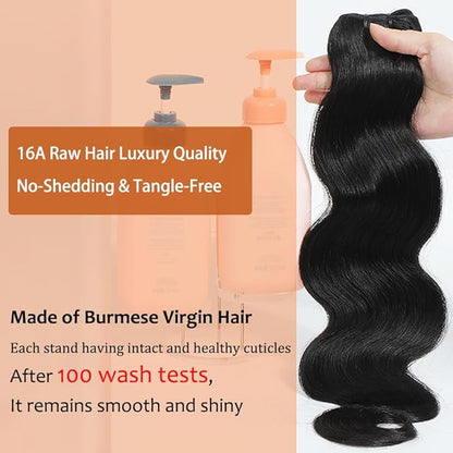 Raw Bundles Human Hair Body Wave Bundles, 24 Inch 16A Raw Hair Bundles Burmese Hair Bundles, 3 Years Service Life, Keep Texture Silky Soft Tangle-Free after Multiple Washes