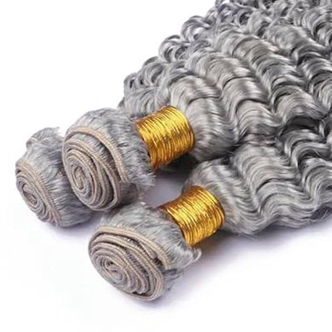 Light Grey Bundles Human Hair Grey Deep Wave Bundle Niegmeag 20 22 24 Inch Peruvian Virgin Soft and Skily Remy Hair Extensions 300g