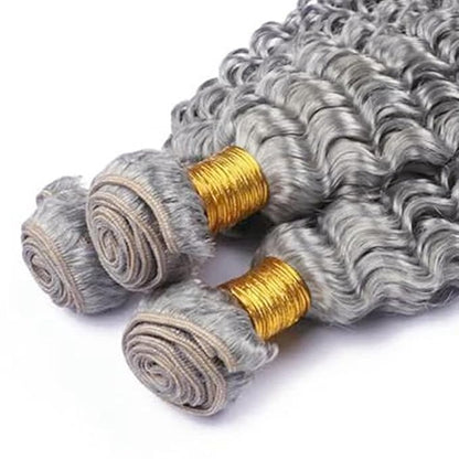 Gray Human Hair Bundles Grey Deep Wave Bundle Pure Grey Bundles 22 24 26 Inch Niegmeag Double Weft Silver Bundle Hair Weave 300g
