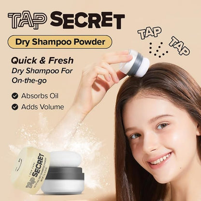 I DEW CARE Tap Secret Dry Shampoo Powder with Biotin - Tap Secret Original Trio set | Strengthening & Volumizing, Powder Type, Refillable, Travel size, Non-aerosol, Brunette 0.24 Oz x 3ea