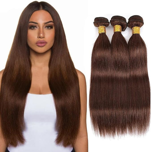#4 Brown Bundles Human Hair Straight Bundles 28 28 28 Inch Human Hair Weave 3 Bundle Unprocessed Brazilian Virgin Hair Chocolate Brown Straight Human Hair Extensions 50 Grams/Bundle