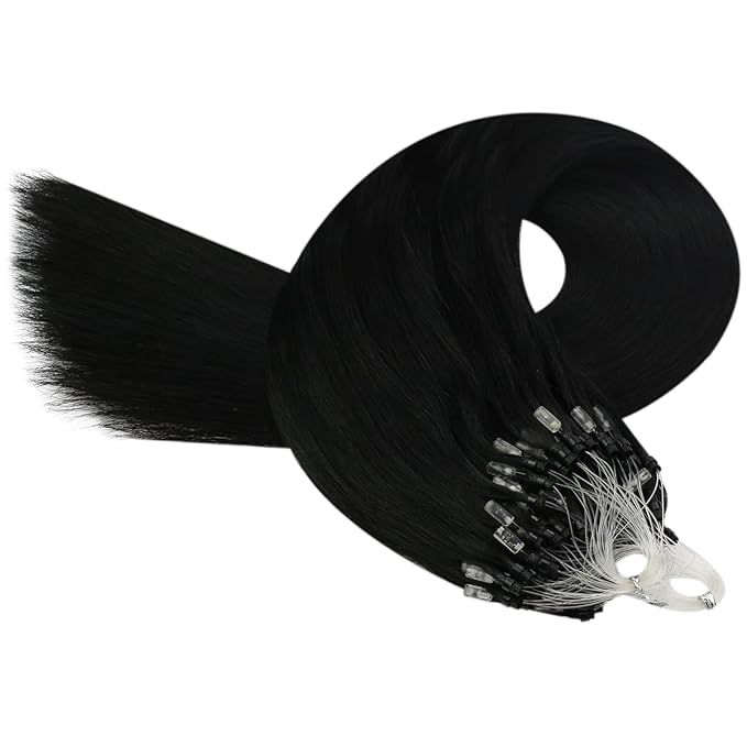 YoungSee Micro Beads Hair Extensions Black Microbead Hair Extensions Human Hair Jet Black Bead Hair Extensions for Women 24 Inch Hair Extensions Bead Hair Extensions Real Human Hair Natural 50s 50g
