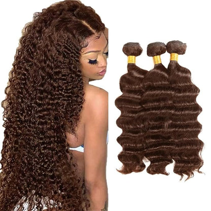 #4 Brown Bundles Human Hair Deep Wave Bundles 32 32 32 Inch Human Hair Weave 3 Bundle Unprocessed Brazilian Virgin Hair Chocolate Brown Deep Curly Human Hair Extensions 50 Grams/Bundle