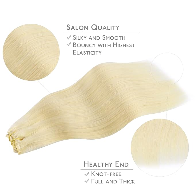 WENNALIFE Clip in Hair Extensions, 150g 14 Inch 9pcs Bleach Blonde Human Hair Extensions Thicker Clip in Hair Extensions Real Human Hair Clip Set Double Weft