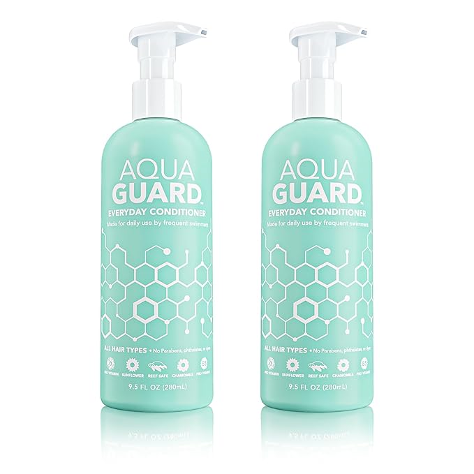 AQUA GUARD Everyday Conditioner for Pool Moms and Swimmers | Softens Hair & Removes Chlorine Damage | Paraben and Gluten Free, Vegan, Color Safe, Leaping Bunny Certified, 9.5 oz (2-Pack)
