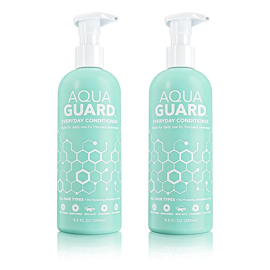 AQUA GUARD Everyday Conditioner for Pool Moms and Swimmers | Softens Hair & Removes Chlorine Damage | Paraben and Gluten Free, Vegan, Color Safe, Leaping Bunny Certified, 9.5 oz (2-Pack)