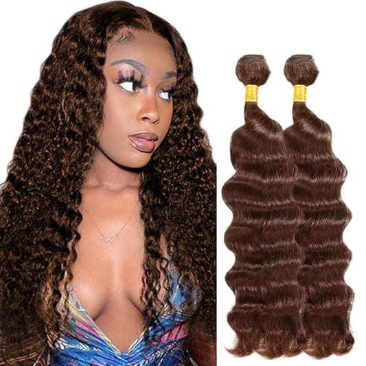 #4 Brown Bundles Human Hair Deep Wave Bundles 18 20 Inch Human Hair Weave 2 Bundle Unprocessed Brazilian Virgin Hair Chocolate Deep Wave Human Hair Extensions