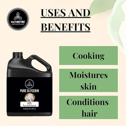 Naturevibe Botanicals Glycerine Liquid Oil 32 Ounces | 100% Pure and Natural | Great for Skin Care and Hair Care