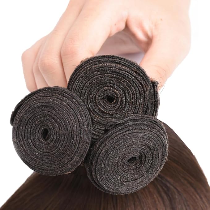 Brown Human Hair Bundles Dark Brown Straight Bundles 16 18 20 Inch Niegmeag Double Weft Color 4 Bundle Peruvian Virgin Remy Hair Extensions 150g