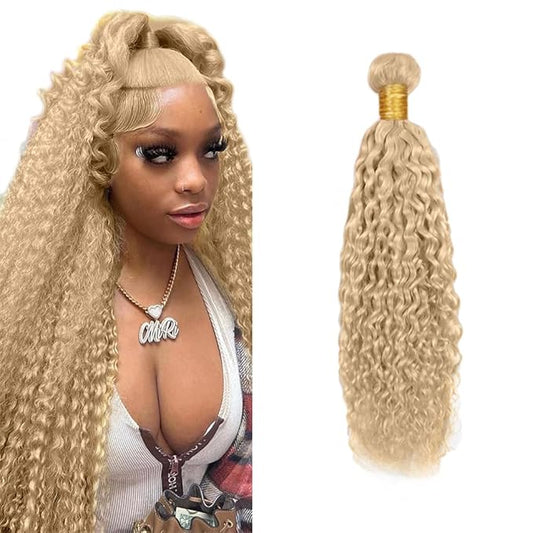 #22 Blonde Bundles Human Hair Water Wave Bundles 22 Inch Human Hair Weave 1 Bundle Unprocessed Brazilian Virgin Hair Ash Blonde Water Wave Human Hair Extensions 50 Grams/Bundle
