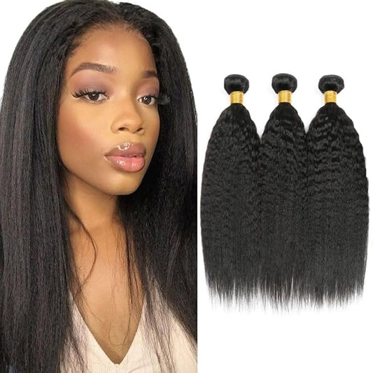 #1B Human Hair Bundles Yaki Straight Bundles 26 26 26 Inch Unprocessed Brazilian Virgin Hair Weave 3 Bundles 50 Grams Per Bundle Natural Color Bundle Human Hair Extensions
