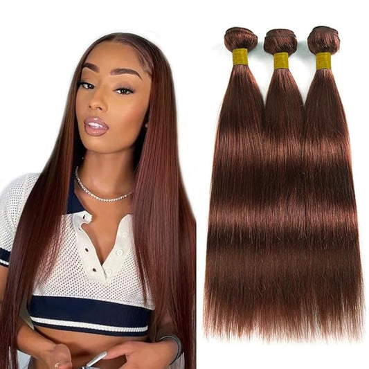 Auburn Bundles Color 33 Straight Bundles Copper Human Hair Bundles 28 30 32 Inch Reddish Brown Bundles Human Hair Unprocessed Brazilian Remy Hair Extensions Silky Soft 3 Bundles