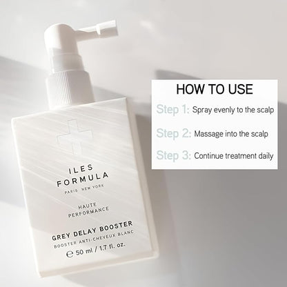 ILES FORMULA Grey Delay Booster – Anti-Gray Leave-In Hair Treatment, Prevents Premature Graying & Stimulates Melanin Production, Plant-Based w/Chios Mandarin & Matsutake Mushroom, 1.7 fl oz (50 ml)