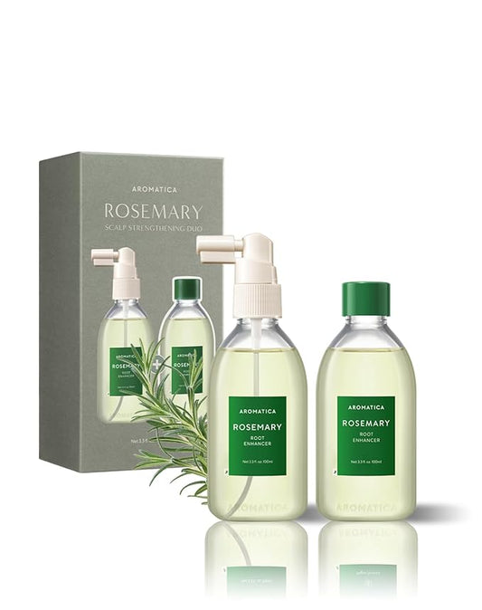 AROMATICA Rosemary Scalp Strengthening Enhancer Duo Set - Scalp Serum for Hair Growth & Itchy Scalp Treatment with Rosemary Oil | Dandruff Treatment and Oily Scalp Moisturizer, Scalp Treatment Set