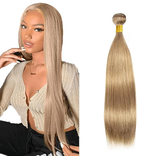 #22 Blonde Bundles Human Hair Straight Bundles 14 Inch Human Hair Weave 1 Bundle Unprocessed Brazilian Virgin Hair Ash Blonde Straight Human Hair Extensions 50 Grams/Bundle
