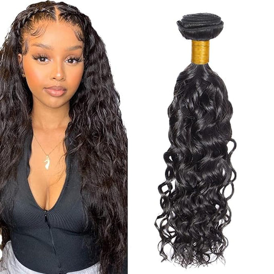 #1B Human Hair Bundles Water Wave Bundles 18 Inch Unprocessed Brazilian Virgin Hair Weave 1 Bundle 50 Grams Per Bundle Natural Color Bundle Human Hair Extensions