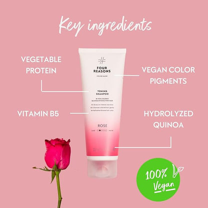 FOUR REASONS Hair Color Shampoo (8 Colors) - Sulfate Free Pink Hair Toner - Color Depositing Shampoo for Color Treated Hair, Vegan, 8.45 Fl Oz (Rose/Pink)