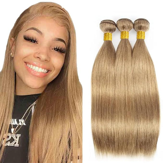 #22 Blonde Bundles Human Hair Straight Bundles 26 28 30 Inch Human Hair Weave 3 Bundle Unprocessed Brazilian Virgin Hair Ash Blonde Straight Human Hair Extensions 50 Grams/Bundle