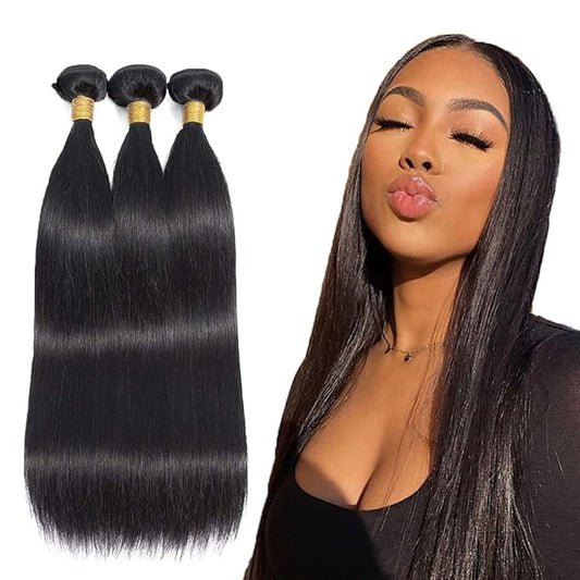 Straight Bundles Human Hair Natural Color Straight Bundle Color #1B Human Hair Bundle Grade 8A Peruvian Virgin Hair Extensions 18 20 22 Inch