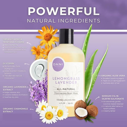 Naturals Moisturizing Body Wash - Calming Lemongrass Lavender Scent with Organic Aloe Vera & Natural Glycerin - Paraben, Sulfate, & Phthalate-Free Shower Gel - 12 oz Bottle, Vegan & Cruelty-Free