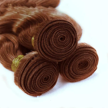 auburn Body Wave Bundles reddish brown Bundle human hair Color 33 Human Hair Bundles 16 18 20 Inch Unprocessed Brazilian Remy Hair Extensions Silky Soft 3Pcs/Set