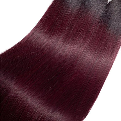 1B99J Straight Bundles Black Mixed With Burgundy Straight Bundles two tone Brazilian Hair Extensions Soft and Silky for Women 14 16 18 Inch