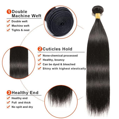 Human Hair Bundles Color #1B Straight Human Hair Bundles Brazilian Grade 8A Virgin Hair Extensions 22 24 26 Inch Natural Black Straight Hair Weave