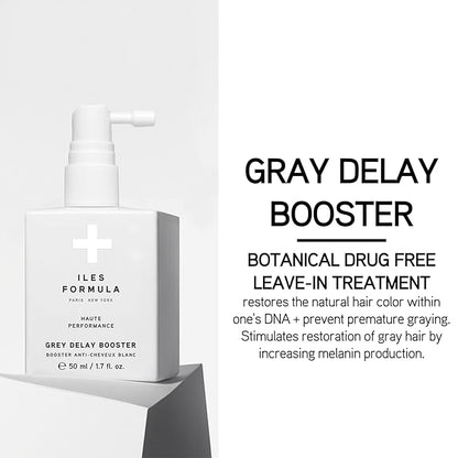 ILES FORMULA Grey Delay Booster – Anti-Gray Leave-In Hair Treatment, Prevents Premature Graying & Stimulates Melanin Production, Plant-Based w/Chios Mandarin & Matsutake Mushroom, 1.7 fl oz (50 ml)