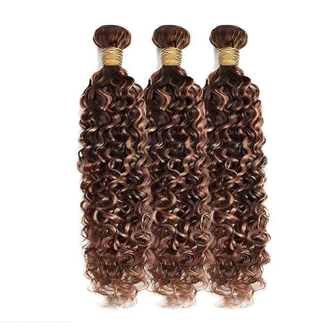 Ombre Two Tone Brown and Dark Brown Kinky Curly Bundles 22 24 26 Inch P430 Highlight Chocolate Color Curly Wave Bundles Brazilian Virgin Double Weft Hair Extensions Soft and Silky